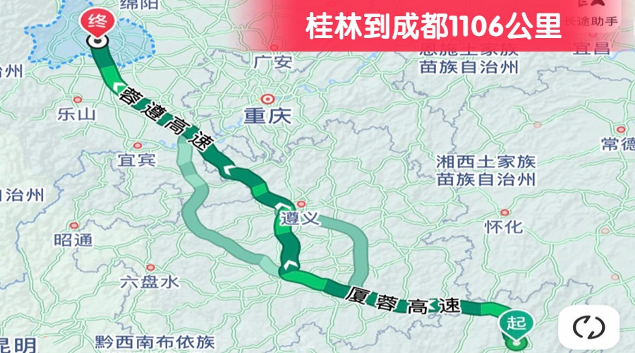 桂林到成都1106公里